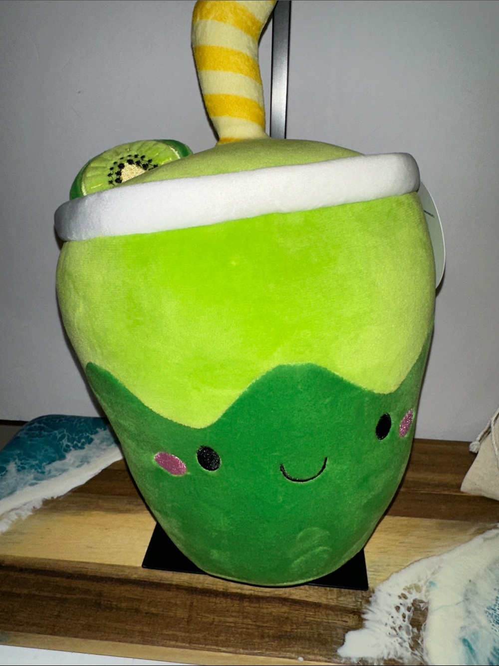 Kawaii Lime Green Plush Bubble Tea Decorative Pillow